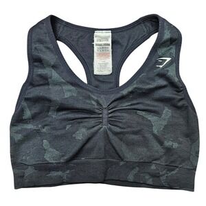 Gymshark Black Camo Seamless Racerback Sports Bra Ruched Medium